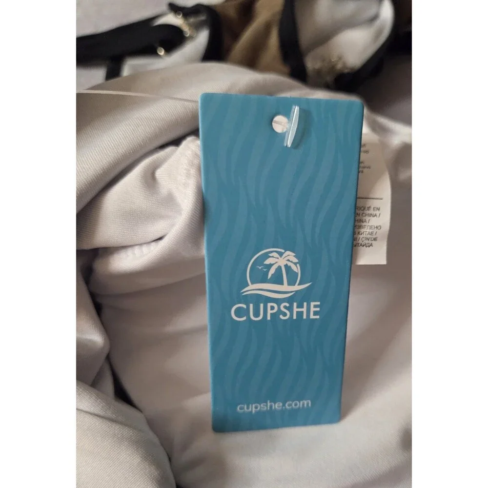 CUPSHE One Pc Swimsuit Women's Sz S Taupe/Black Cut Out Rhinestone High Cut NWT